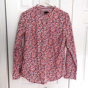 Talbots Floral Top Sz Med Long-Sleeved 100% Cotton Spring Summer